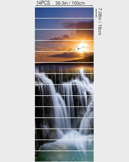 FLFK Stair Riser Decals,Waterfall Vinyl Sticker for Stairs Decoration,14Pcs 39.3"X7.08"