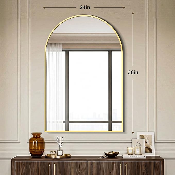 AMOISE Arched Bathroom Mirror for wall, 2 Pack 36"x24" Vanity Mirror, Gold | Metal Frame, HD Glass, Over Sink Mirror for Bathroom, Entryway, Living Room & Bedroom