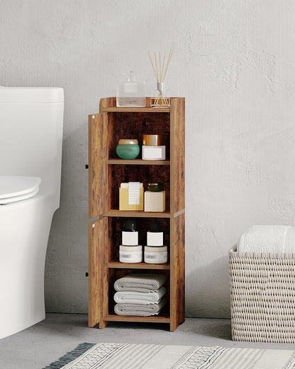 Hzuaneri Bathroom Storage Cabinet, Small Corner Floor Cabinet with 2 Doors | Narrow Toilet Paper Cabinets with Adjustable Shelf, Bathroom Organizer for Small Spaces, 7.9"D x 9.8"W x 29.5"H Rustic Brown