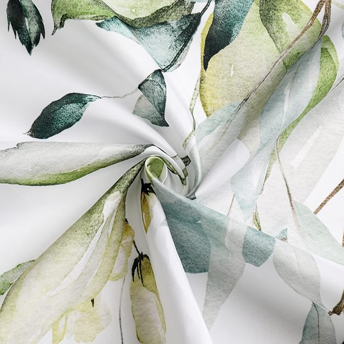Sage Green Eucalyptus Shower Curtain, Floral Print, 54x72 | Watercolor Plant Leaves Floral Print, Stall Waterproof Fabric Bathroom Decor, Machine Washable, Rustproof Grommets