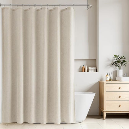 Extra Long Linen Shower Curtain 96 Inch Long for Bathroom Boho Farmhouse Fabric Shower Curtains Set with Hooks Neutral Cloth Modern Cottage Core Waterproof,Vanilla