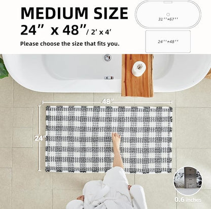 TYUU Waffle Bath Mat, Checkered Bathroom Rugs Non Slip, 48x24 Black & White | Super Absorbent Quick Dry Bath Rug, Non-Slip Backing, Soft Waffle Washable Farmhouse Bathroom Mats, Tub, Shower & Home Decor