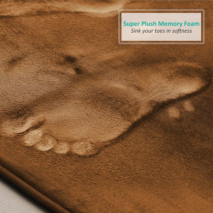 Clara Clark 2 Piece Bathroom Rugs, Velvet Memory Foam Bath Mat Set, Non-Slip Bath Rugs, Machine Wash, Dries Quickly, Ultra Soft Plush Bath Mats for Bathroom, 17 x 24 + Contour, Brown