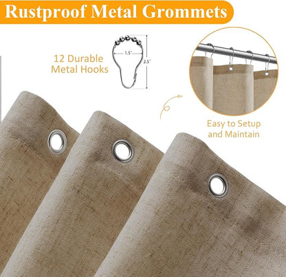 Linen Shower Curtain 78 Inch Long Shower Curtains Set with Hooks for Bathroom Boho Farmhouse Fabric Neutral Cloth Modern Cottage Core Waterproof,Eggshell Beige
