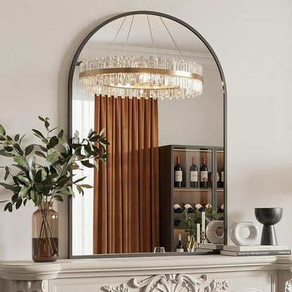 Antok Arched Bathroom Mirror, 26"x38" Wall Mounted Mirror, Vanity Mirrors for Over Sink, Aluminum Alloy Frame Bathroom Mirrors Living Room, Bedroom and Entryway, Black