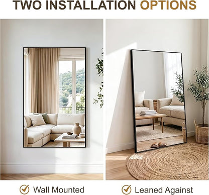 Rectangular Bathroom Mirror, 48"x30" Black Metal Framed Vanity Mirror | HD Shatterproof Wall Mirror, Horizontal or Vertical Hanging, Easy Installation for Bathroom, Bedroom, Living Room, Entryway