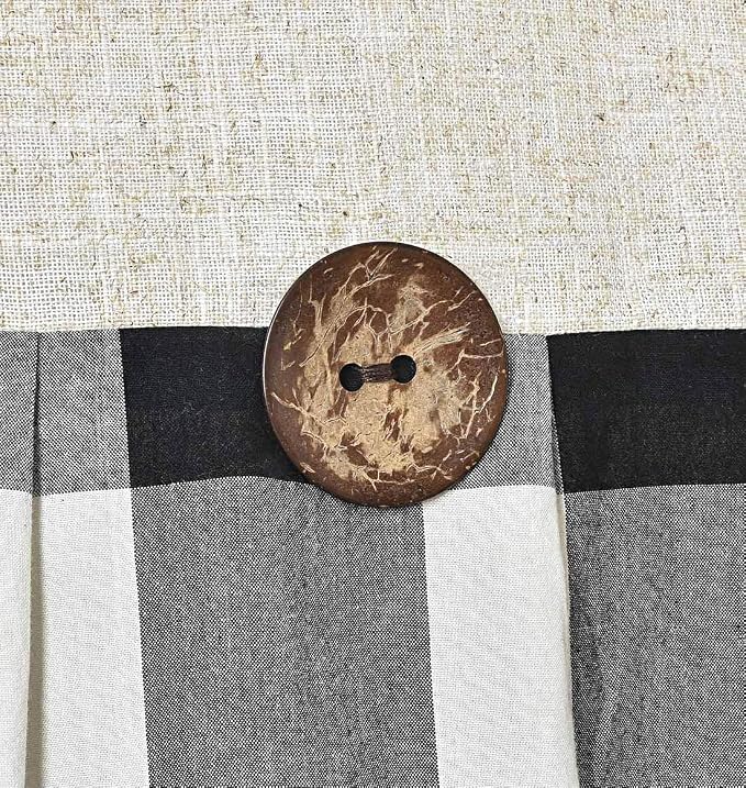 DOSLY Ides Linen Button Farmhouse Shower Curtain, Linen and Cotton Fabric, Pleated Black and White Buffalo Plaid Checked Pattern, Country Style, 72x72 in