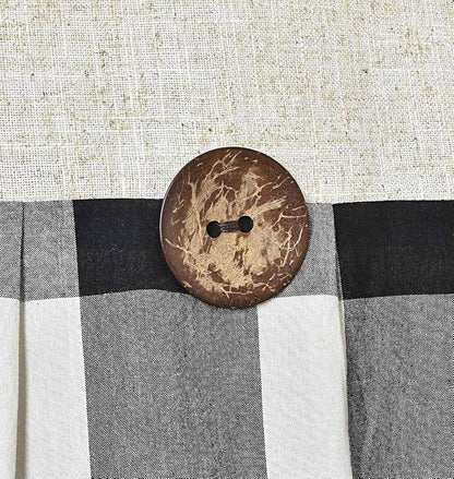 DOSLY Ides Linen Button Farmhouse Shower Curtain, Linen and Cotton Fabric, Pleated Black and White Buffalo Plaid Checked Pattern, Country Style, 72x72 in