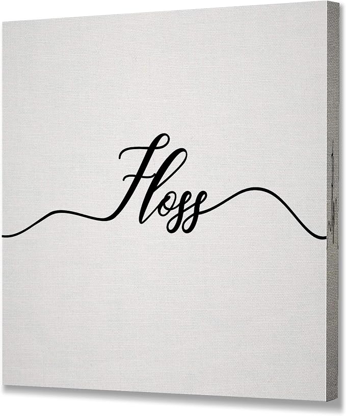 Renditions Gallery Simple Floss Sign Bathroom Décor Gallery Wrapped Canvas Wall Art, 12x12,