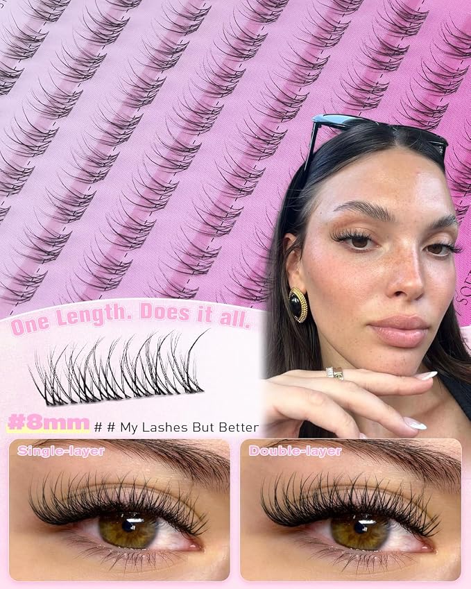 Natural Lash Clusters Only 8mm Cluster Eyelash Extensions Short Lashes Cluster Wispy Eyelash Clusters Velure Lash Extensions with Soft Clear Band Pestañas Postizas Naturales Glasses Friendly