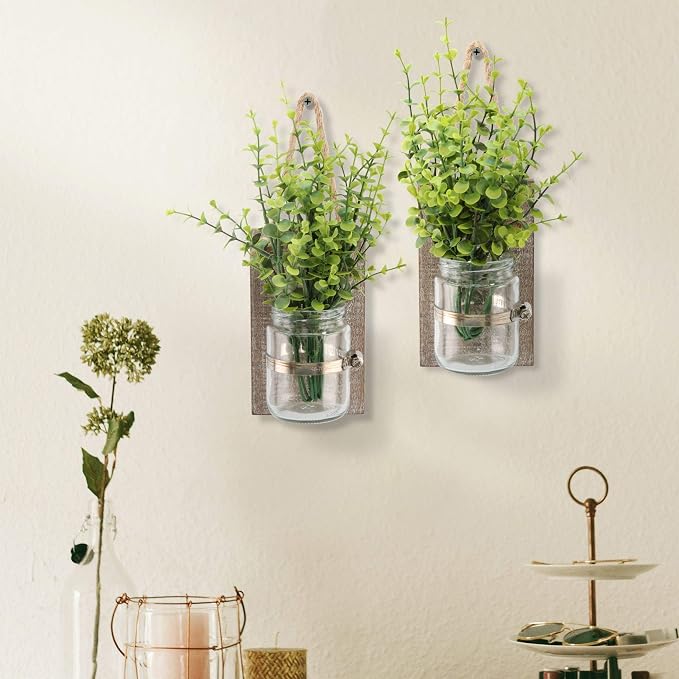 Stonebriar Rustic White Wash Wooden Mason Jar Wall Sconce Set with Hanging Loop