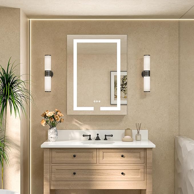 TETOTE 24 x 32 LED Lighted Medicine Cabinet with Lights & Outlets & USB, Recessed or Surface Mount Medicine Cabinet Mirror for Bathroom with Storage, Tempered Glass, 3-Color Dimming, Adjustable Shelf