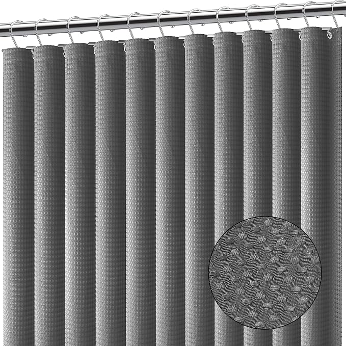Clara Clark Grey Shower Curtain - Hotel Quality Waffle Fabric Bath Curtain 72x72, Heavy Duty Waterproof Shower Curtains for Bathroom