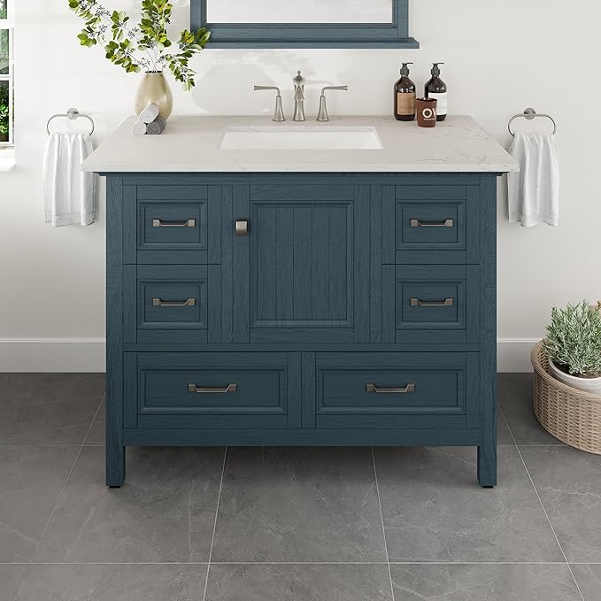 Eviva Britney Ash Blue 42 Inch Bathroom Vanity with Sink - A Fusion of Bathroom Sink Cabinet - White Undermount Porcelain Sinks - Bathroom Vanities for Elegance-Bathroom Sink Vanity