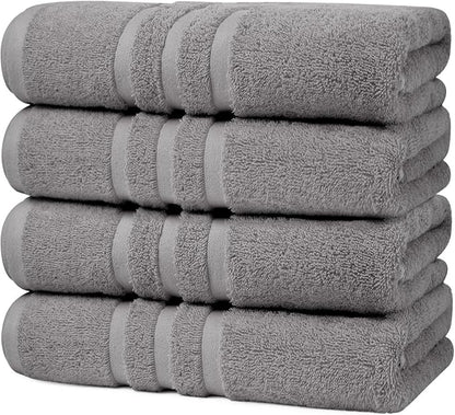 Velqora Bath Towels, 4 Pack, 30x60 in, 100% Cotton, Soft, Light Gray | Absorbent Terry | Balanced Weight | Easy Care