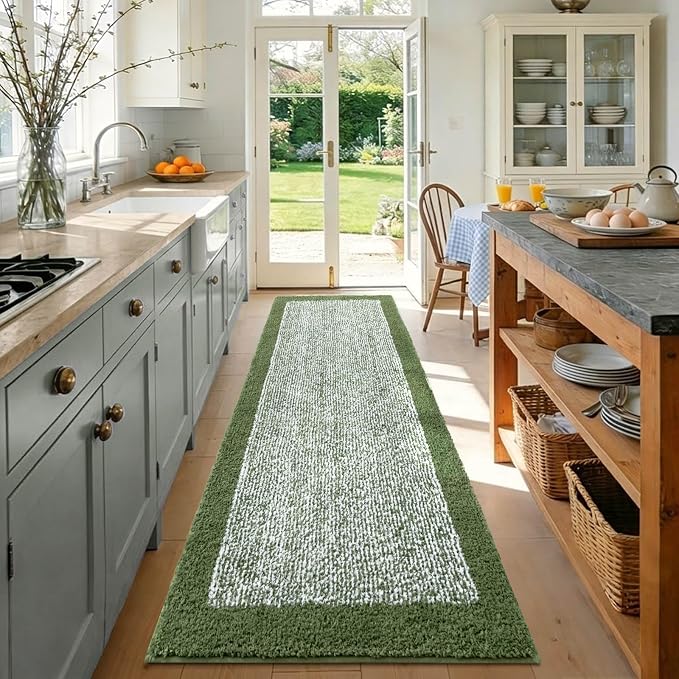 70x24 Long Bathroom Rugs Washable Non Slip, Matcha Green Bath Mat for Bathroom Floor Tub, Soft Absorbent Quick Dry Mats for Shower,Bathtub,Home Decor