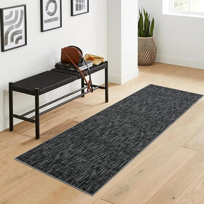 Garvee Textured Solid Color Washable Rugs 2x6 Kitchen Runner Rug, Black | Modern Non Slip Backing Non Shedding Low Pile Stain Resistant Neutral Rug for Entryway Bedroom Bathroom Hallway