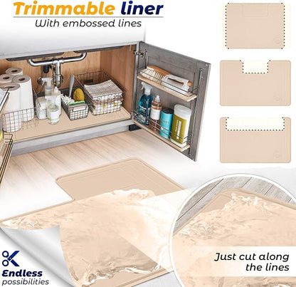 The Original Under Sink Mat - Silicone Waterproof mat, Trimmable, Easy to Clean, Kitchen cabinet liner, Under sink protector mats, Drip Tray with Lip (Beige, 31" x 22") or smaller