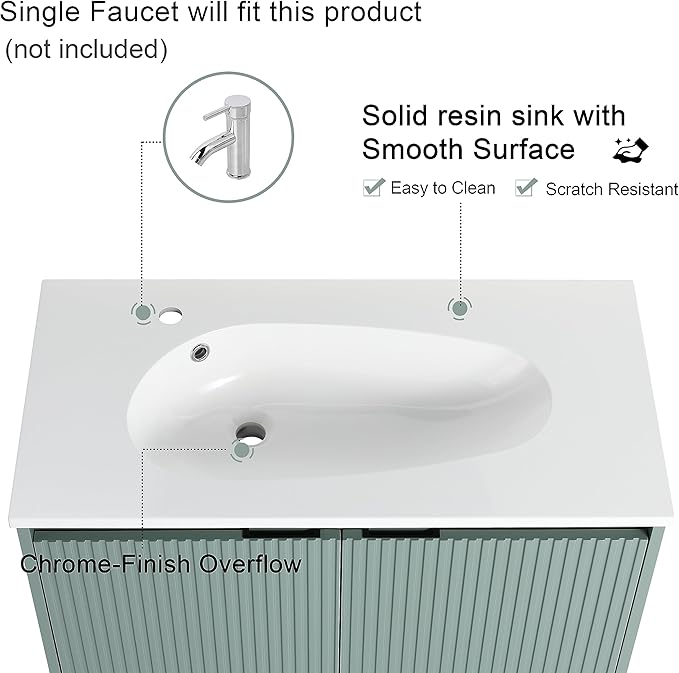 Malwee 36 Inch Floating Bathroom Vanity with Sink, 36'' Single Sink Wall Mounted Bathroom Vanity, with 2 Doors and White Waterdrop Gel Coat Basin (058-36 * 18, GGE)