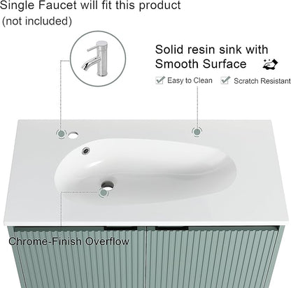 Malwee 36 Inch Floating Bathroom Vanity with Sink, 36'' Single Sink Wall Mounted Bathroom Vanity, with 2 Doors and White Waterdrop Gel Coat Basin (058-36 * 18, GGE)