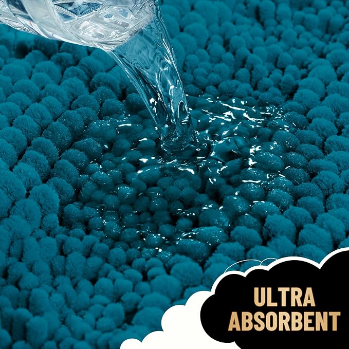 OLANLY Thick Bathroom Runner Rugs 70x24, Chenille Bath Rugs, Peacock Blue | Absorbent Striped, Rubber Backing, Machine Wash, Long Bath Mats for Bathroom Floor, Tub and Shower, Home Decor Accessories