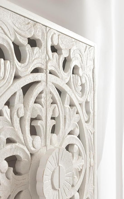 Kate and Laurel Saanvi Traditional Carved Wood Floating Bathroom Wall Cabinet, 22 x 7 x 28, White, Dimensional Over the Toilet Storage Cabinet for Use as Bathroom Storage or Entryway Decor and Display