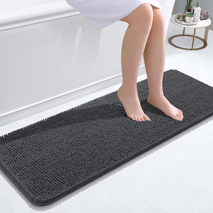 OLANLY Bathroom Runner Rugs 47x17, Extra Soft Absorbent Chenille Bath Rugs | Dark Grey, Quick-Drying Rubber Backing, Washable Long Bath Mat for Bathroom Floor, Tub and Shower, Home Decor Accessories