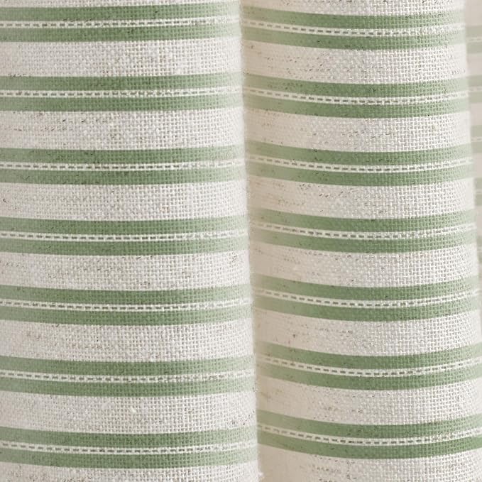 Farmhouse Striped Shower Curtain Horizontal Green Vintage Linen 72"W X 72"L | Striped Shower Curtains with Linen Texture for Bathroom Decor