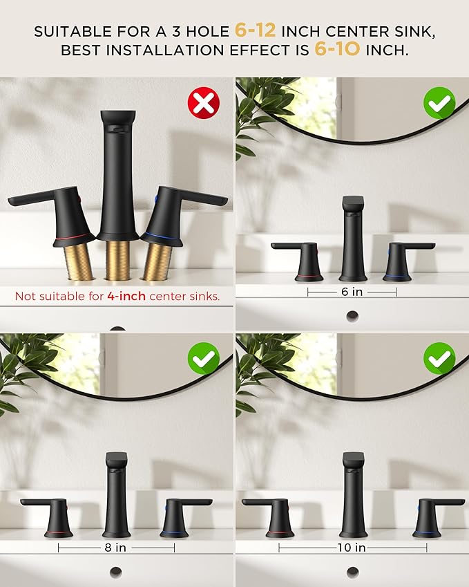 FORIOUS Black Bathroom Faucet 3 Hole, Two Handle 8 Inch Widespread Bathroom Sink Faucet Matte Black with Metal Pop-up Drain, cUPC Supply Lines and Water Saving Aerator for Basin, Vanity, or Commercial