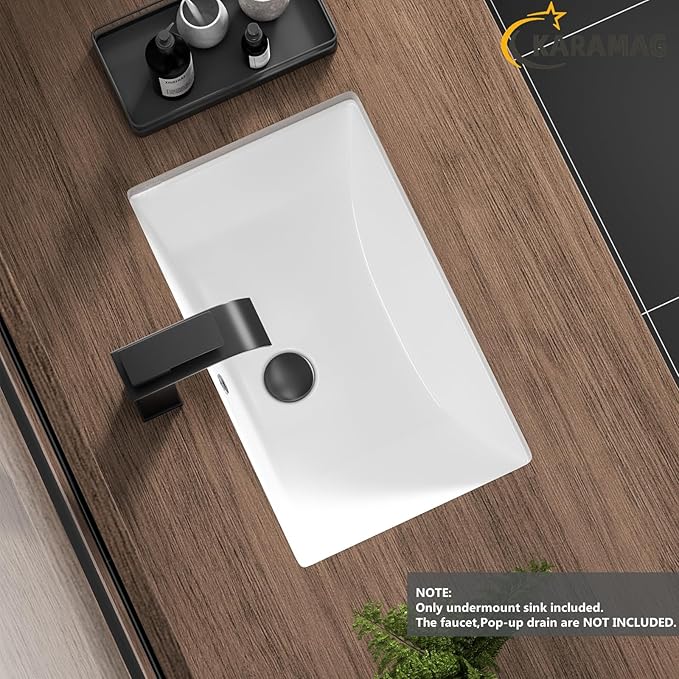 Undermount Bathroom Sink 18.7"X11.9" Inch White Rectangular Porcelain Ceramic Vanity Basin with Overflow KARAMAG