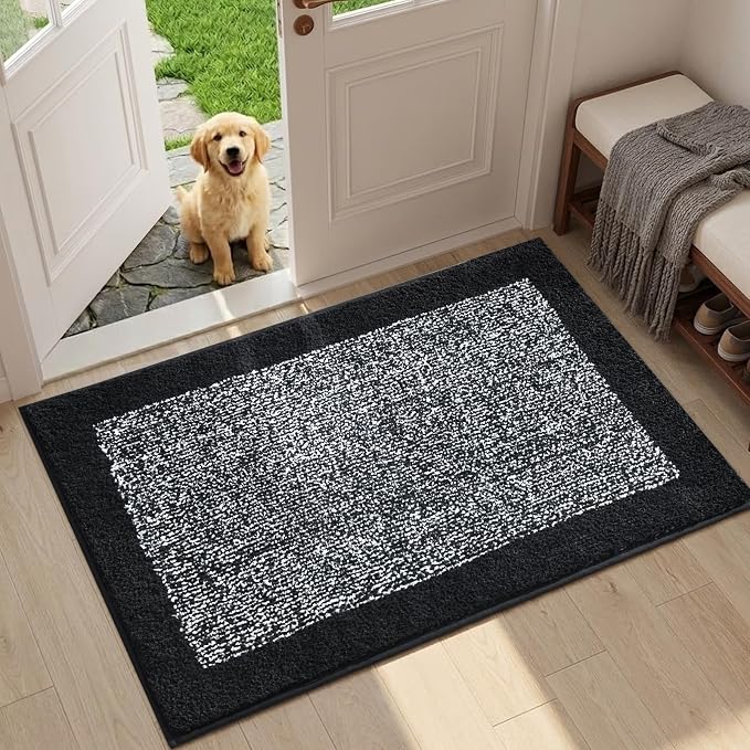 Bathroom Rugs 30x20 Non Slip Washable, Black Bath Mat for Bathroom Floor Tub, Soft Absorbent Quick Dry Mats for Shower, Bathtub,Home Decor