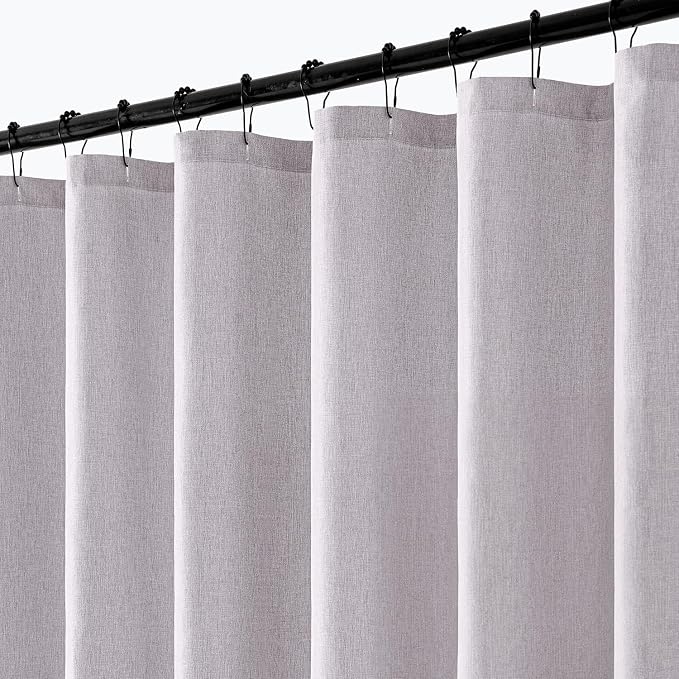 ANRODUO Lavender Linen Textured Fabric Shower Curtain Set - W72xL72 | Farmhouse Shower Curtain with 12 Metal Hooks, Waterproof Heavy Duty, Button Hole Design, Machine Washable for Bathroom
