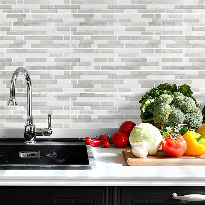 STICKGOO Thicker Peel and Stick Backsplash Tile for Kitchen and Bathroom | 10 Sheets of 12”×12” - 3D Vinyl Self Adhesive Wall Tiles Stick on Backsplash for Kitchen & Bathroom(Light Brown＆Tan)
