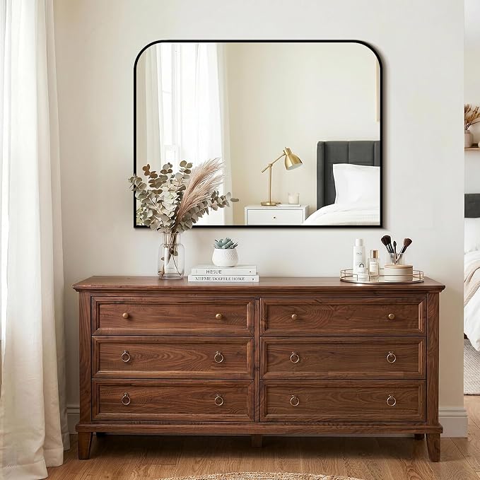 Bathroom Vanity Mirror for Wall 40x30 Inch Black Metal Framed | HD Tempered Glass, Bathroom Mirror for over Sink, Living Room, Bedroom, Entryway, Mantel, Fireplace Decor