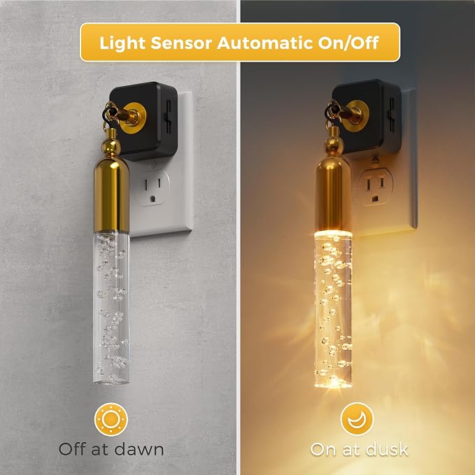 L LOHAS LED Night Lights Plug into Wall, 0-100LM Dimmable Night Light | Rotating Night Lights with Light Sensor, 3000K Soft Light, LED Acrylic Bubble Nightlight Plug in for Bathroom Hallway, 1 Pack