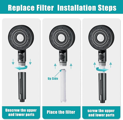 Handheld Filter RV Shower Head with ON OFF Switch | 5 Mode High Pressure Spray,for RV,Camper,Bathroom,Stainless Steel Shower Hose,No Drilling Wall Mount Adhesive Shower Holder