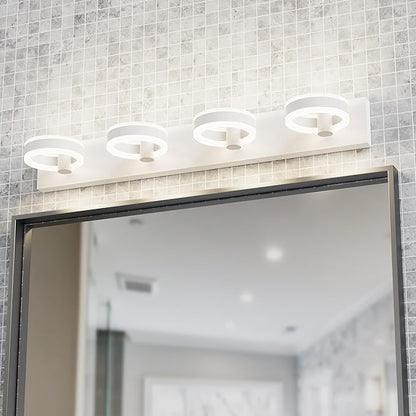 LED Bathroom Light Fixtures, 33inch White Vanity Lights, Modern 4 Light Acrylic Wall Sconces, 350° Rotatable Wall Lighting Fixture Over Mirror