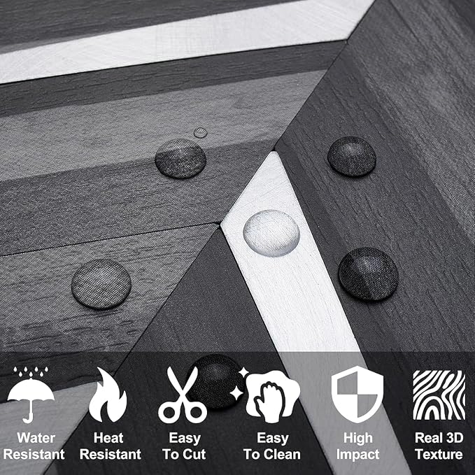 DICOFUN 10-Sheet Herringbone Peel and Stick Backsplash for Kitchen, Black & Grey Wood Look PVC Mixed Metal Chevron Stick on Backsplash Wall Tiles