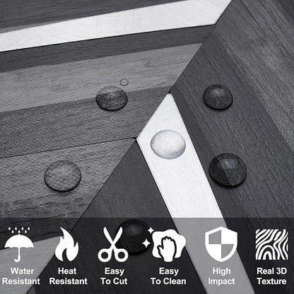 DICOFUN 10-Sheet Herringbone Peel and Stick Backsplash for Kitchen, Black & Grey Wood Look PVC Mixed Metal Chevron Stick on Backsplash Wall Tiles