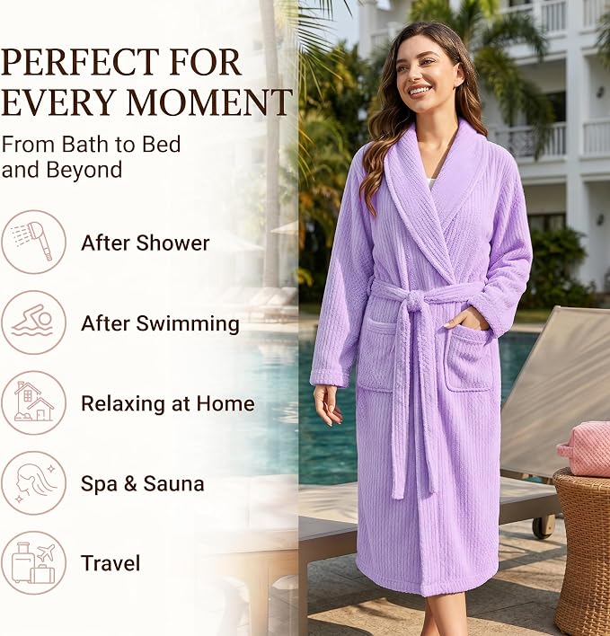 PJGGZ Women's Shawl Collar Bathrobe, Soft Long Towel Robes for Women - Super Absorbent Quick Dry yet Warm