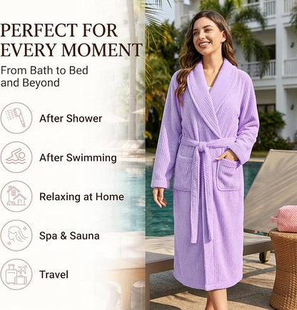PJGGZ Women's Shawl Collar Bathrobe, Soft Long Towel Robes for Women - Super Absorbent Quick Dry yet Warm