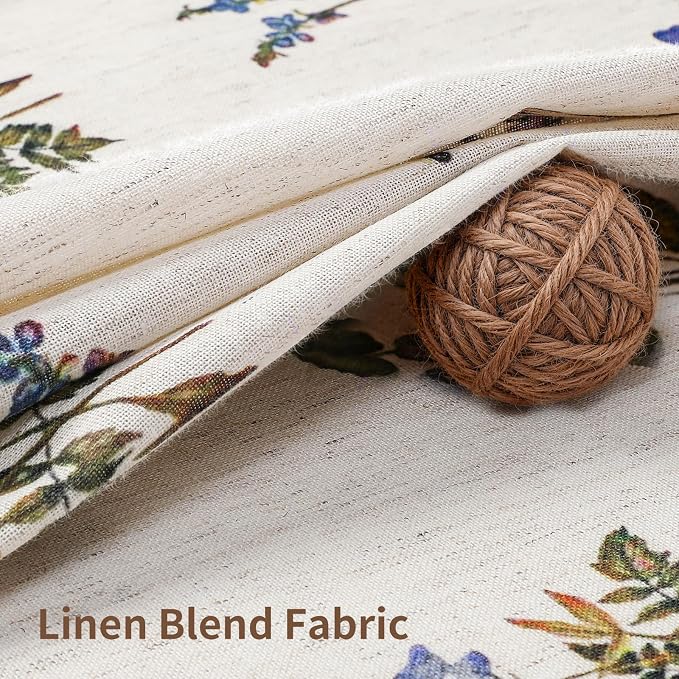 Colorful Star Farmhouse Blue Floral Linen Shower Curtain, 72" W x 78" L | Vintage Boho Shower Curtain for Bathroom, French Country Pattern Waterproof Bathroom Curtains with 12 Clear Hooks