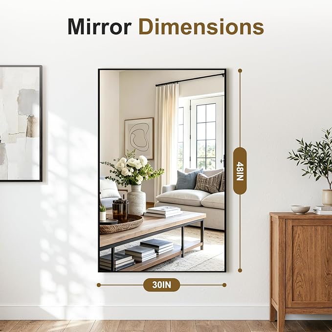 Bathroom Vanity Mirror for Over Sink, 48x30 Inch Matte Black Mirror | Shatterproof Tempered Glass, Anti-Rust Metal Frame, Rectangle Wall Mirrors for Bedroom, Living Room & Entryway