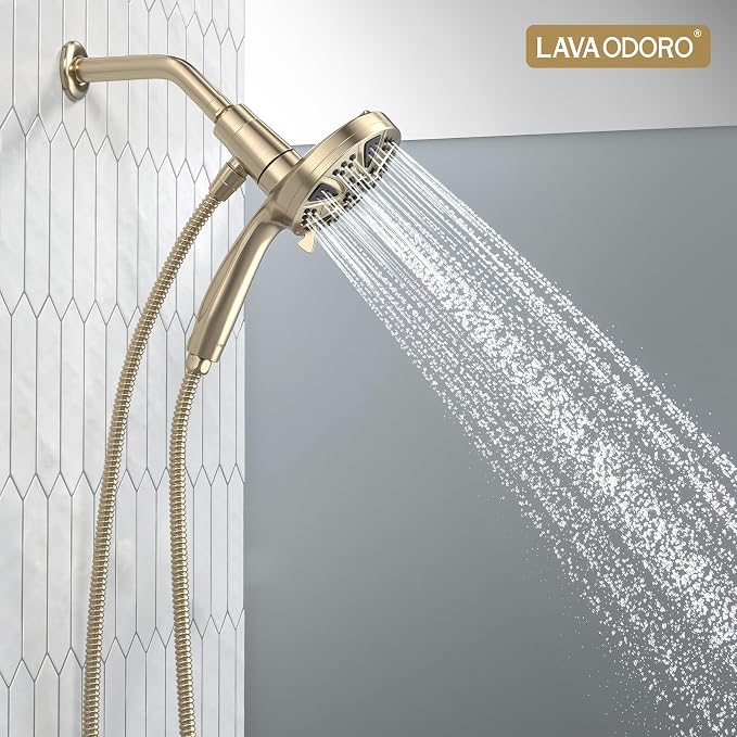 Handheld Shower Head with Magnetic Docking System | 10-Function High Pressure Detachable Shower Head, 5-inch Showerhead with 72 Inch Hose, Champagne Gold, SH180-CB