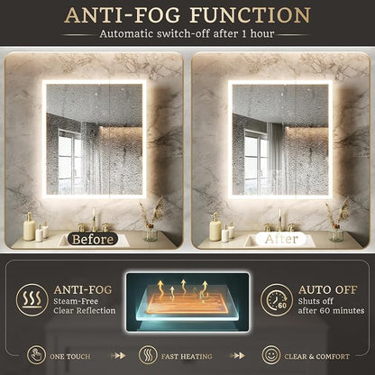 28x32 Lighted Medicine Cabinet, Separate Front & Back Lights | Surface/Recessed LED Medicine Cabinet for Bathroom with Side Mirrors, Dimmable Light, Anti-Fog, Memory,Silver Aluminum Frame