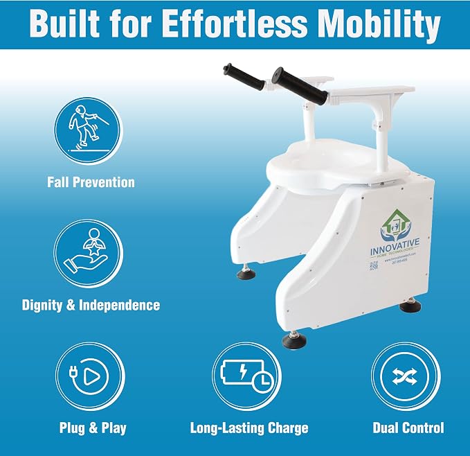 EaseLift Powered Toilet Lift Bedside Commode Kit Incl Electric Height Adjustable Elevated Seat Riser 440lbs Capacity Rechargeable Battery Incl