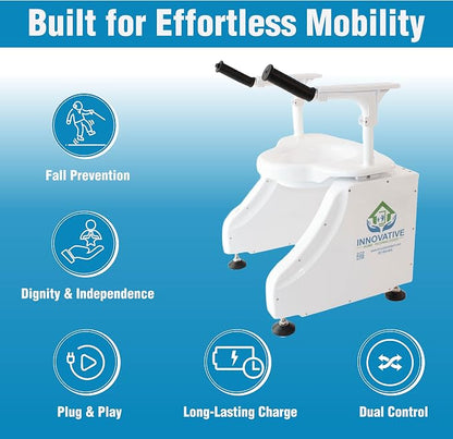 EaseLift Powered Toilet Lift Bedside Commode Kit Incl Electric Height Adjustable Elevated Seat Riser 440lbs Capacity Rechargeable Battery Incl