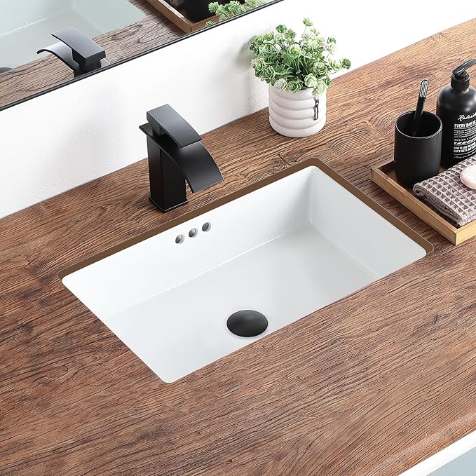 22 Inch Undermount Bathroom Sink Rectangular Undermount Sink White Ceramic Under Counter Bathroom Sinks with Flat Overflow Type (21.8"x 14")