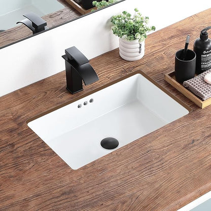 22 Inch Undermount Bathroom Sink Rectangular Undermount Sink White Ceramic Under Counter Bathroom Sinks with Flat Overflow Type (21.8"x 14")