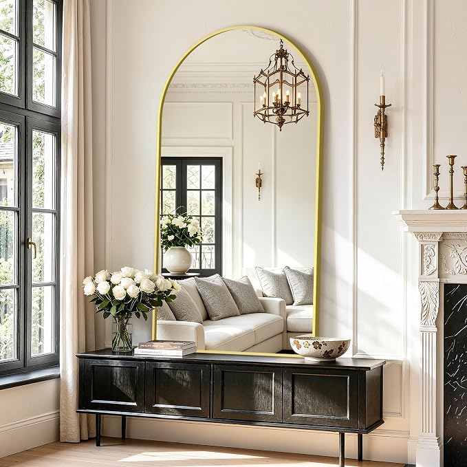 Arched Bathroom Vanity Mirror for Over Sink, 50”x30”, Gold | HD Tempered Glass, Anti-Rust Metal Frame, Hanging or Leaning, Wall Mirrors for Bathroom Sink, Bedroom, Living Room, Entryway